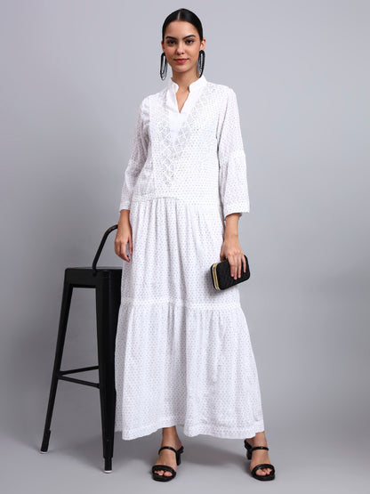 Women's Cotton Jalabiya with Mirror Work-AL4051 White
