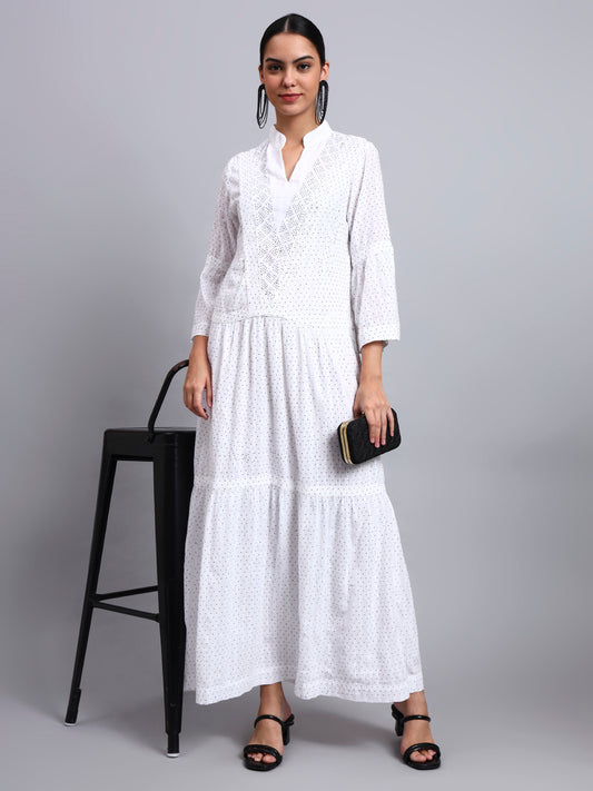 Women's Cotton Jalabiya with Mirror Work-AL4051 White