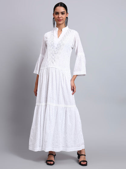 Women's Cotton Jalabiya with Mirror Work-AL4051 White