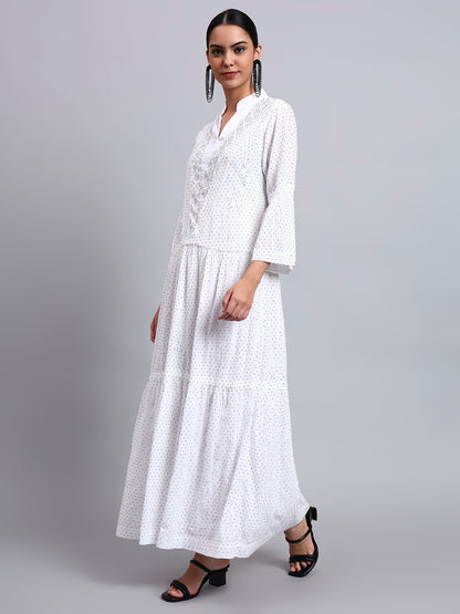 Women's Cotton Jalabiya with Mirror Work-AL4051 White