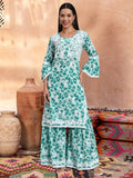 Women Hand Embroidered Chikankari Cotton Kurta Set-AL4099KS Rama Green