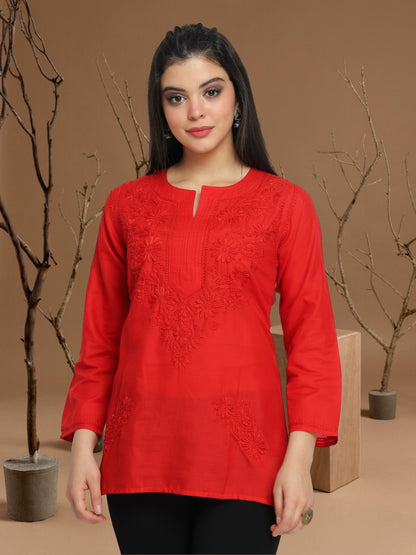Hand Embroidered Chikankari Cotton Straight Kurti-AL3405
