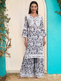 Women Hand Embroidered Chikankari Cotton Kurta Set-AL4099KS Grey