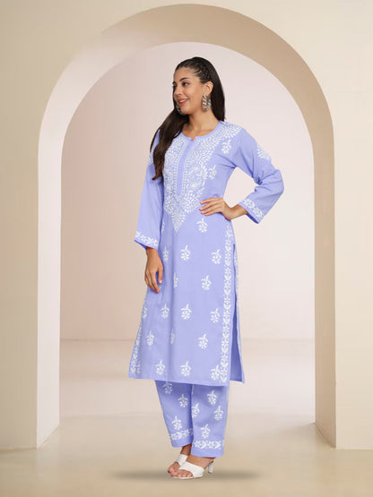 Women Hand Embroidered Chikankari Cotton Kurta Set-AL3674KS