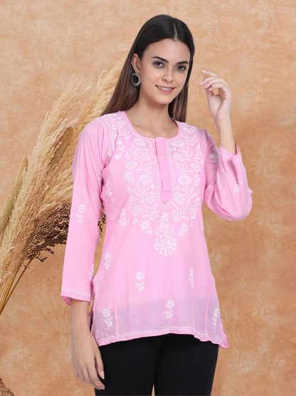 Women Hand Embroidered Chikankari Cotton Kurti-ALSTV115