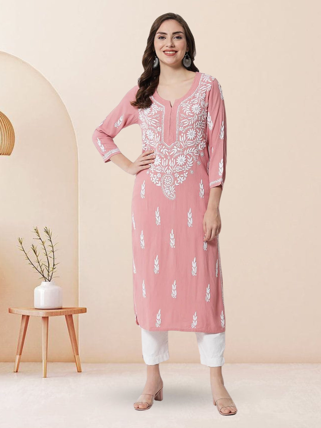 Hand Embroidered Chikankari Modal straight Kurta-AL3451