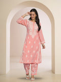 Women Hand Embroidered Chikankari Cotton Kurta Set-AL3674KS Peach