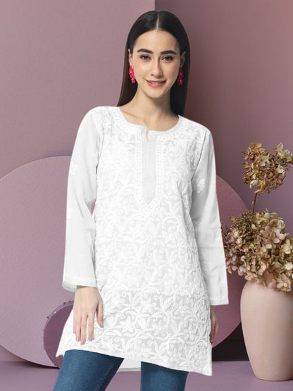 Hand Embroidered Chikankari Cotton Straight Tunic-AL3591