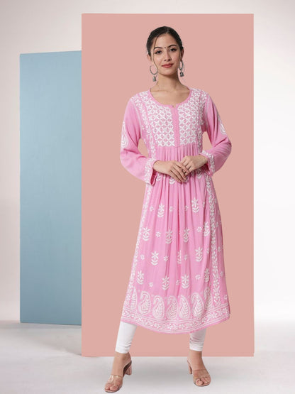 Women Hand Embroidered Chikankari Cotton Kurta-AL3549
