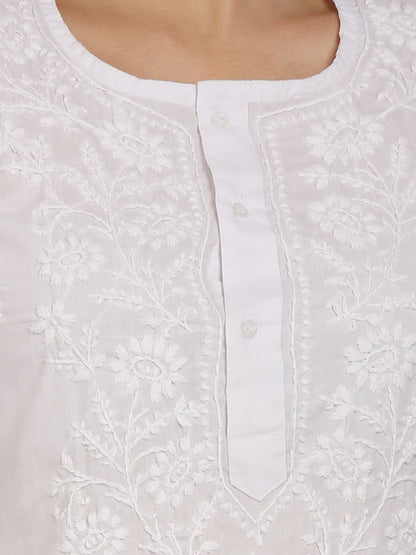 Hand Embroidered Chikankari Cotton Straight Kurti-ALNTV115