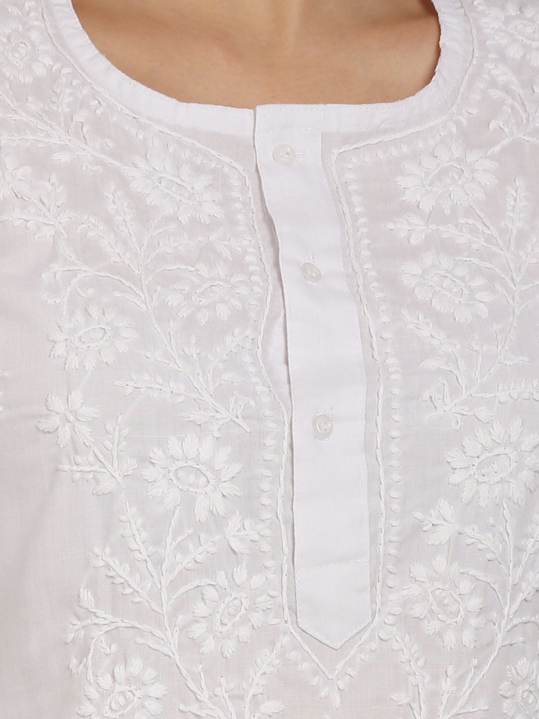 Hand Embroidered Chikankari Cotton Straight Kurta -ALNTV115 White