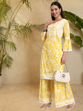 Women Hand Embroidered Chikankari Cotton Kurta Set-AL4099KS Yellow