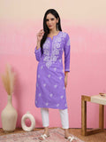 Hand Embroidered Chikankari Cotton Straight Kurta-AL3997 Dark Mauve