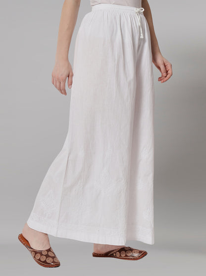 Hand Embroidered Chikankari Women White Pant-AL3570