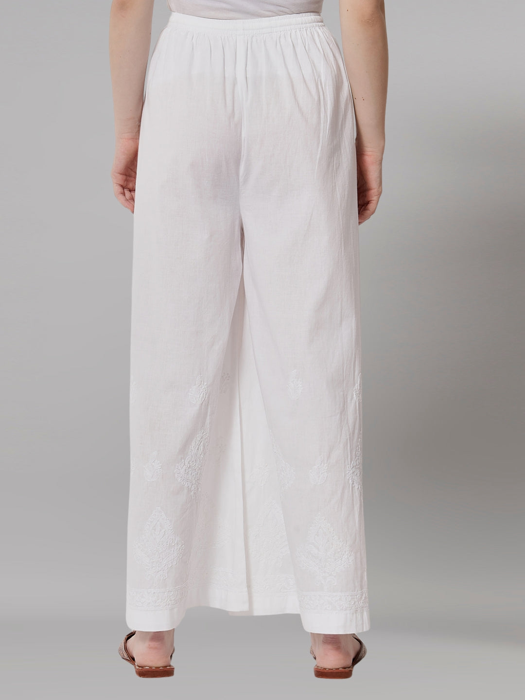 Hand Embroidered Chikankari Women White Pant-AL3570
