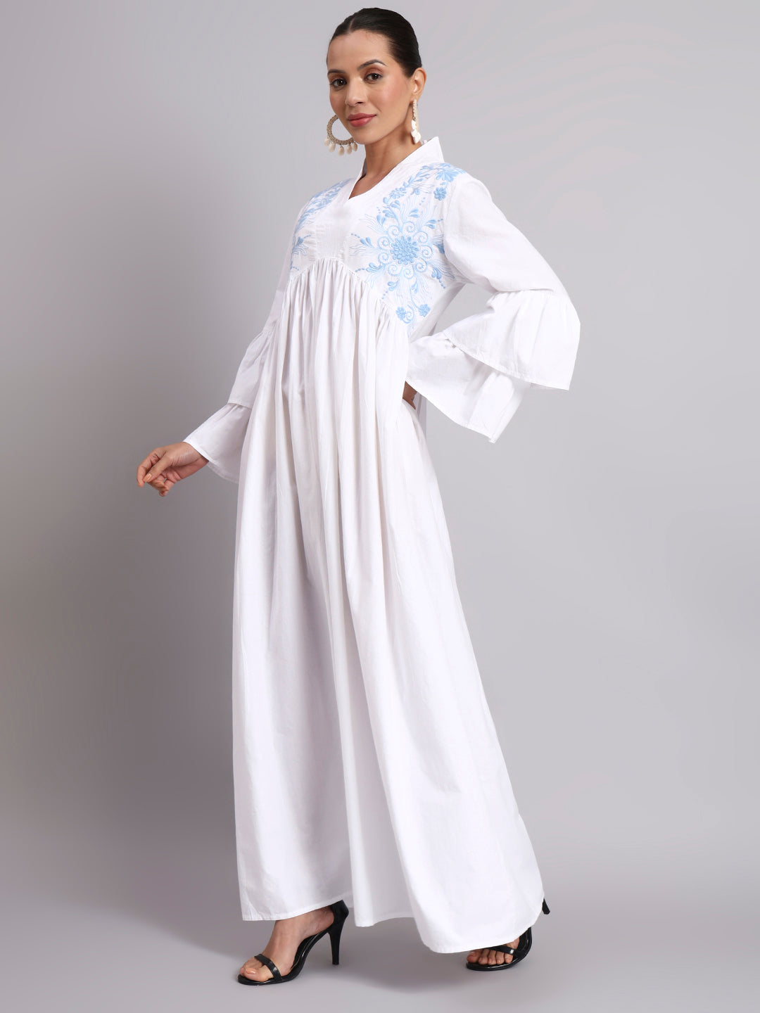 Women Embroided Cotton Jalabiya-AL3697B Blue