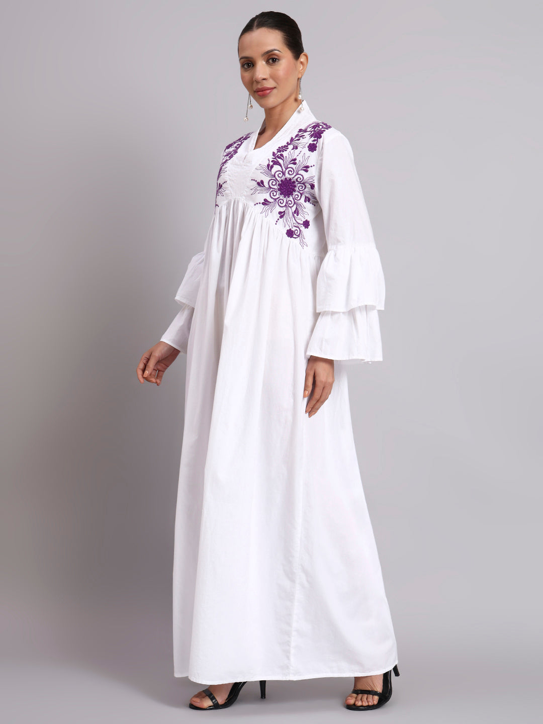 Women Embroided Cotton Jalabiya-AL3697B Purple