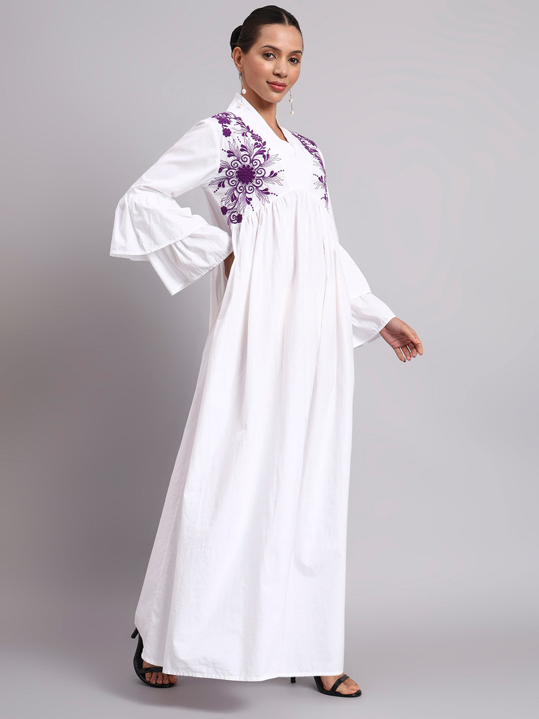 Women Embroided Cotton Jalabiya-AL3697B Purple