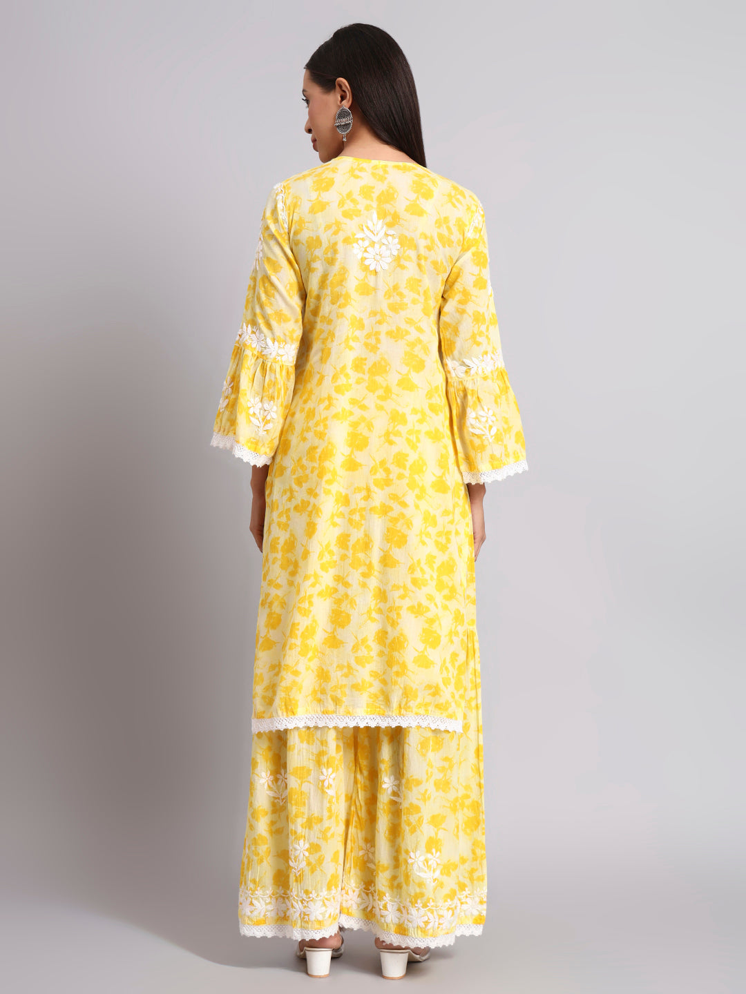 Women Hand Embroidered Chikankari Cotton Kurta Set-AL4099KS Yellow