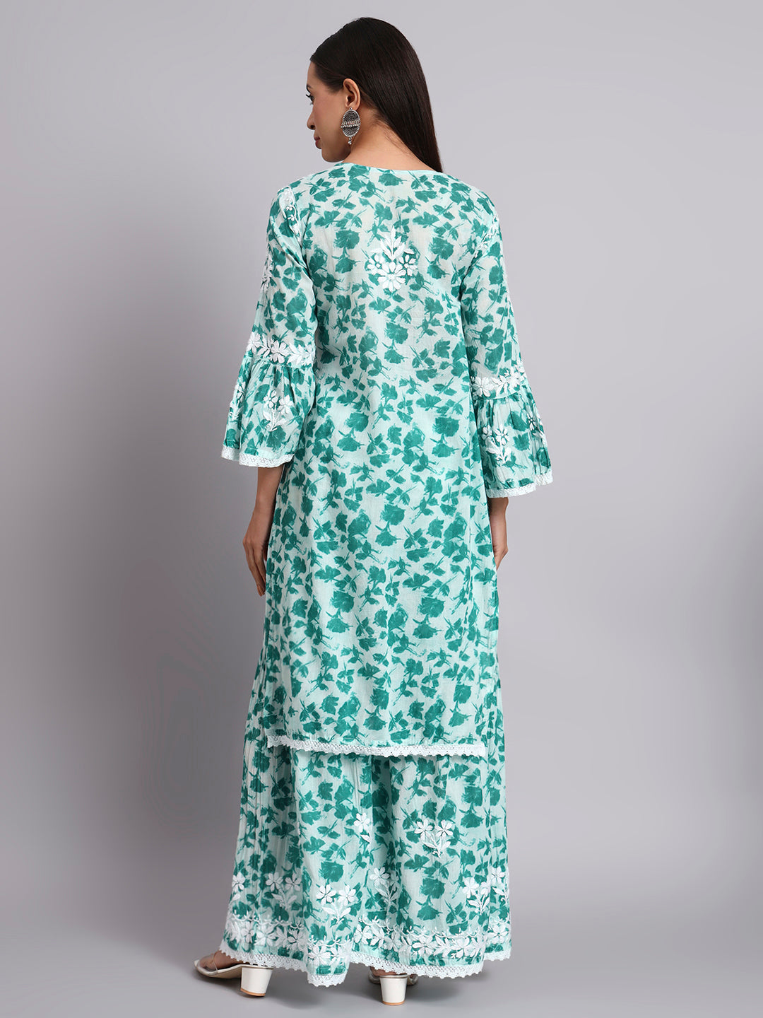 Women Hand Embroidered Chikankari Cotton Kurta Set-AL4099KS Rama Green