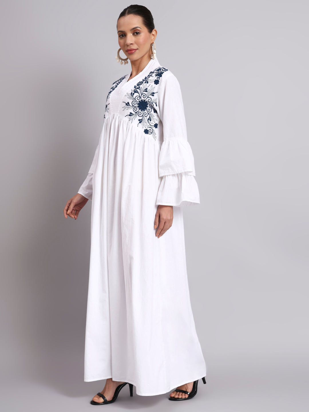 Women Embroided Cotton Jalabiya-AL3697B Navy
