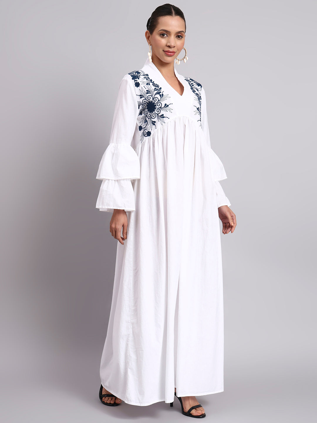 Women Embroided Cotton Jalabiya-AL3697B Navy