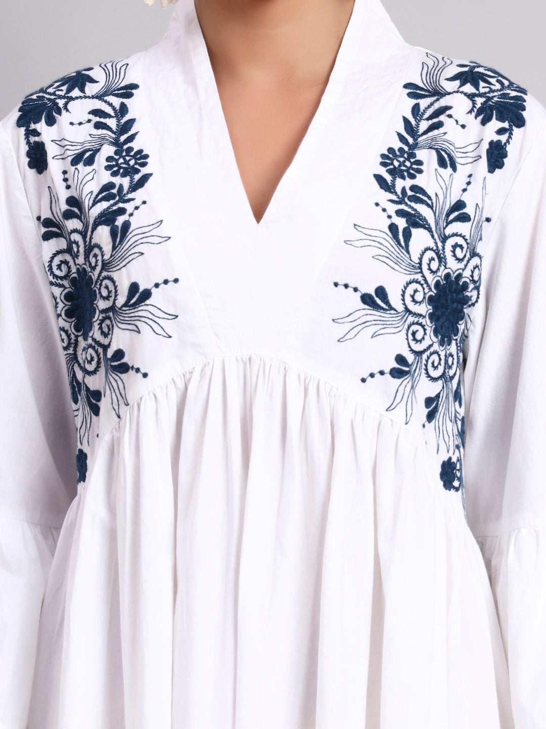 Women Embroided Cotton Jalabiya-AL3697B Navy