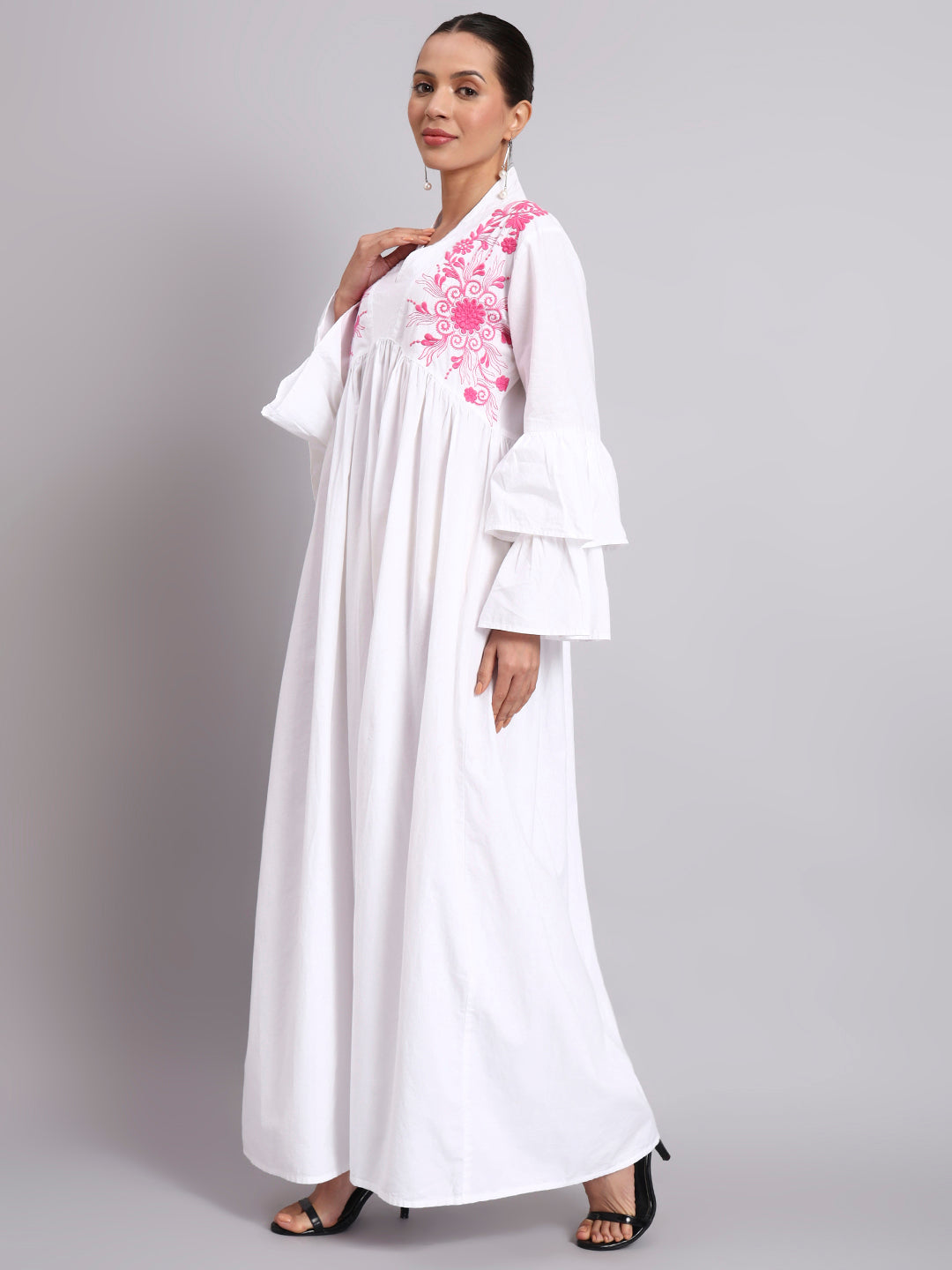 Women Embroided Cotton Jalabiya-AL3697B Pink