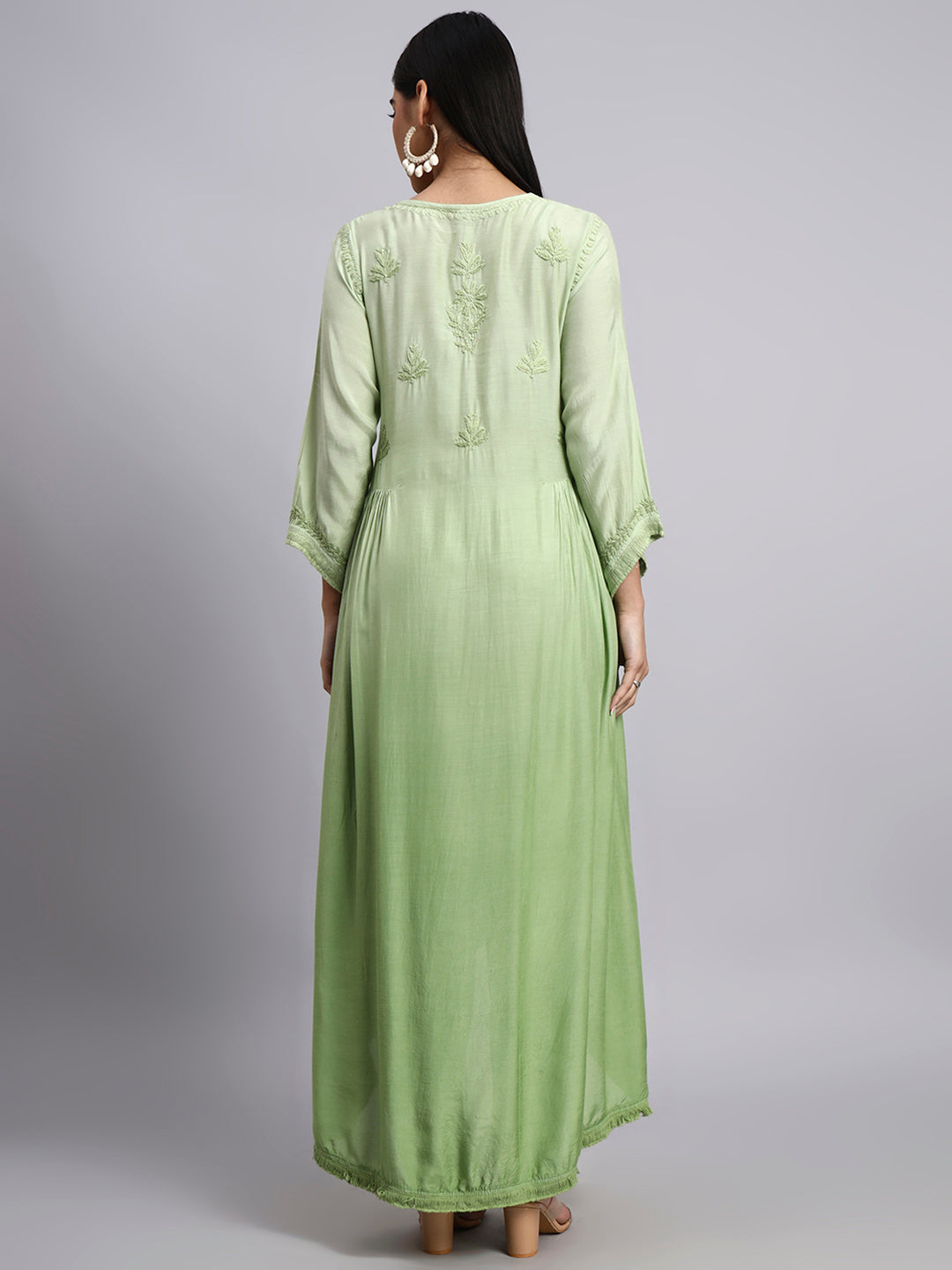 Women Hand Embroidered Chikankari Muslin Kurta Set-AL4101KS Green