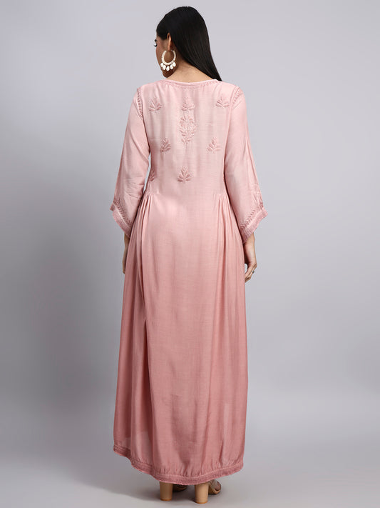 Women Hand Embroidered Chikankari Muslin Kurta Set-AL4101KS Beige