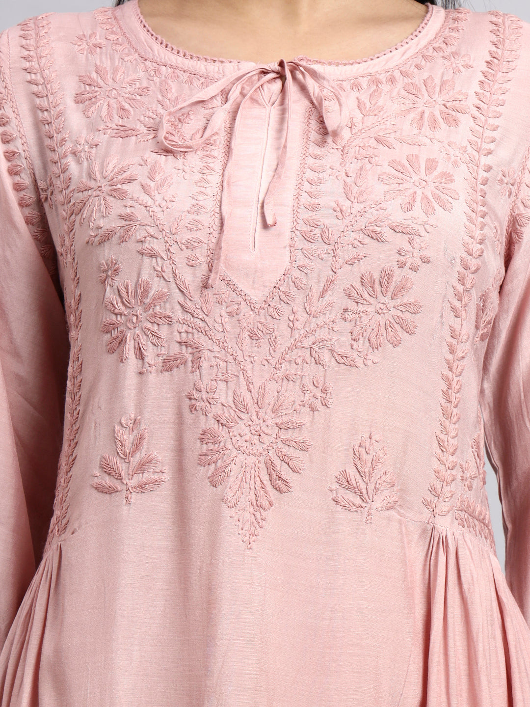 Women Hand Embroidered Chikankari Muslin Kurta Set-AL4101KS Beige
