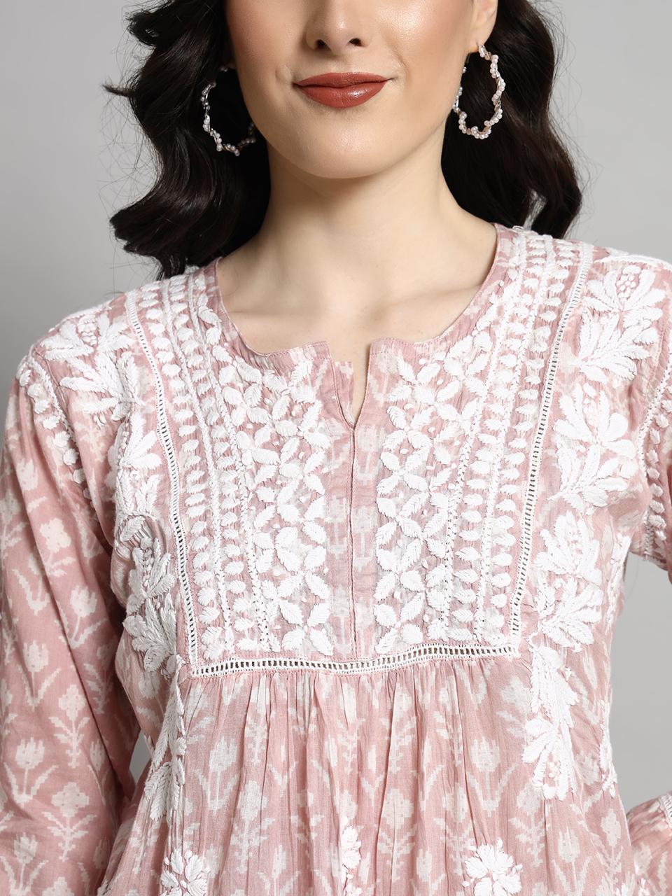 Printed Mulmul Co-Ord Set for Women-AL4055 Onionpink