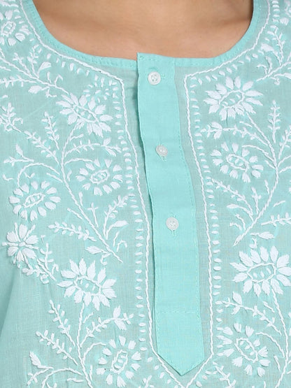 Women Hand Embroidered Chikankari Cotton Kurti-ALSTV115
