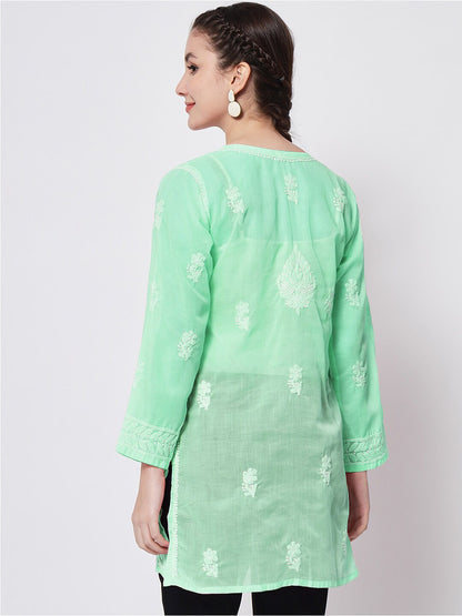 Hand Embroidered Chikankari Cotton Straight Kurti-AL3595