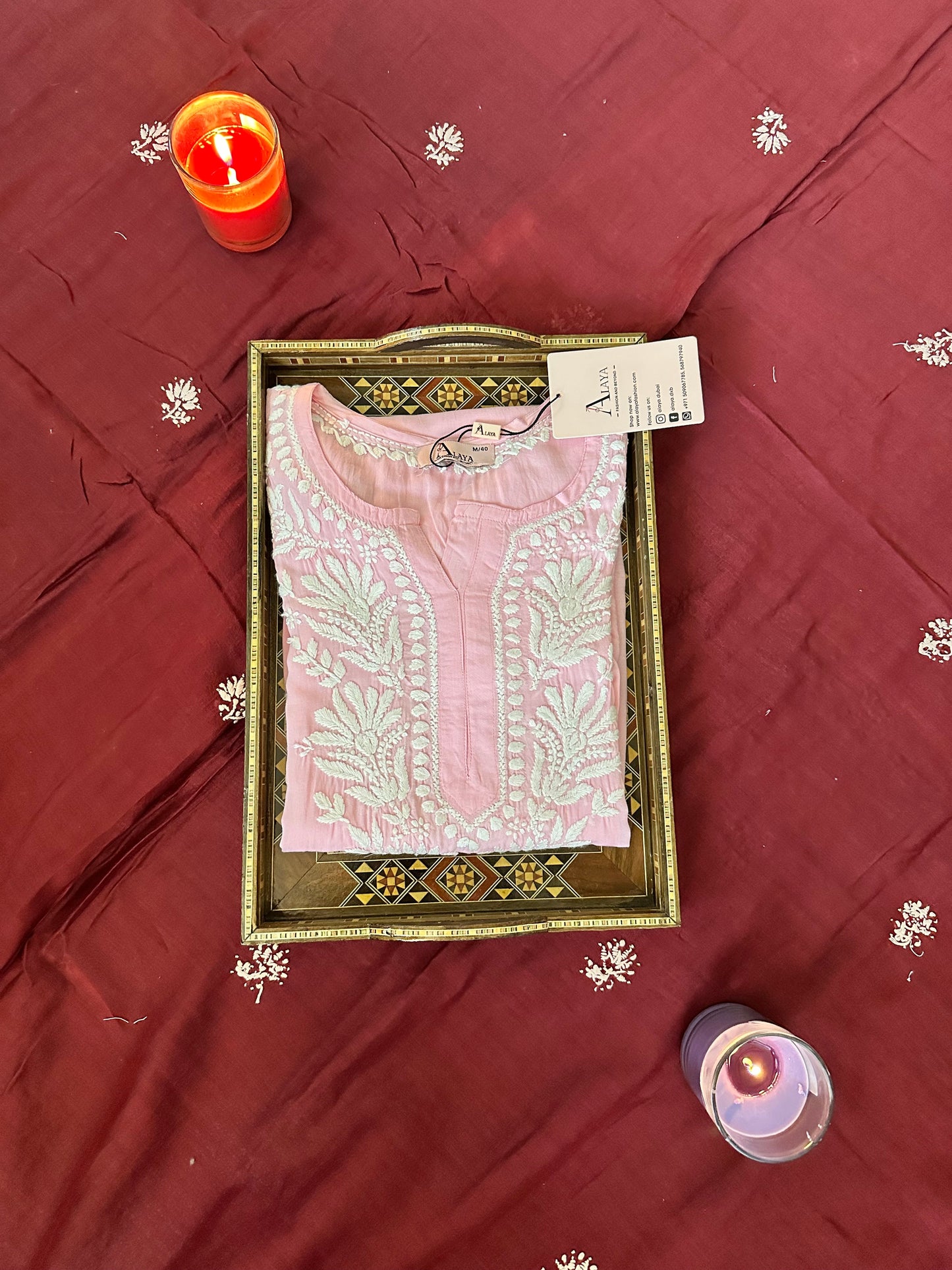 Hand Embroidered Chikankari Modal Straight Kurta-AL3683 Pink
