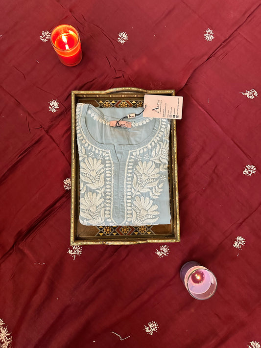 Hand Embroidered Chikankari Modal Straight Kurta-AL3683