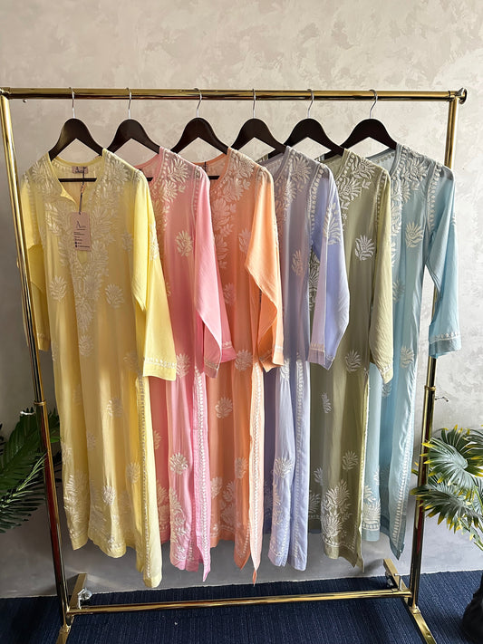 Hand Embroidered Chikankari Modal Straight Kurta-AL3683 Yellow