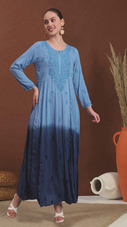 Hand Embroidered Chikankari Modal Ombre Jalabiya-AL4018